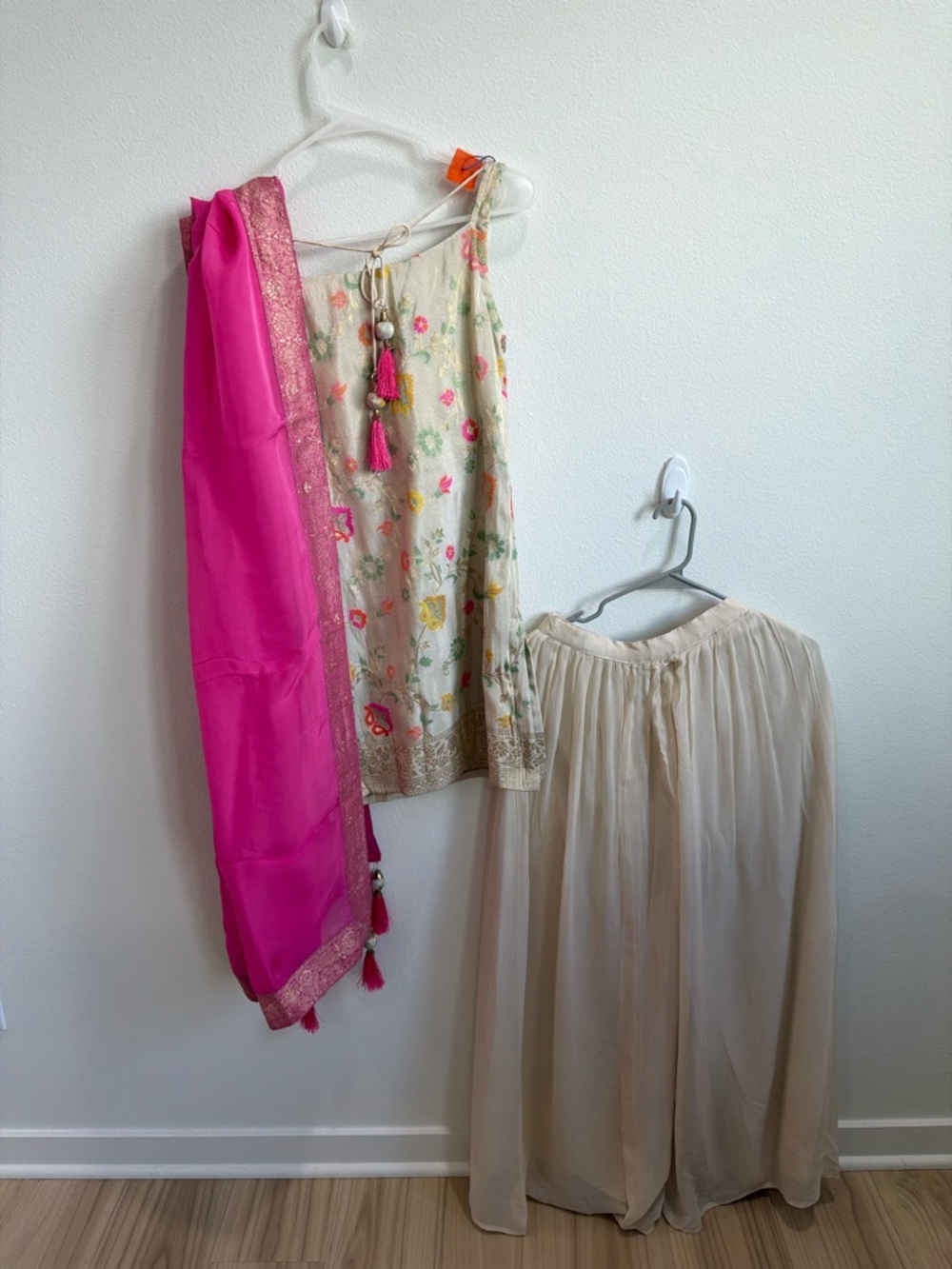 Floral Embroidered Kurta Set with Hot Pink Dupatta